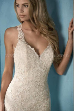 V-neck Lace Wedding Dress with Halter Straps