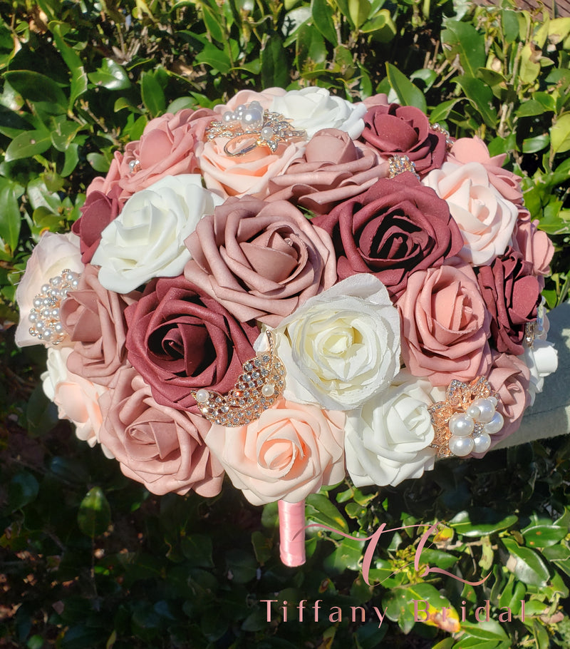 Handmade Ribbon Rose Bouquet off White Rose Accented With -   Wedding bouquet  ribbon, Ribbon rose bouquets, Bridal brooch bouquet
