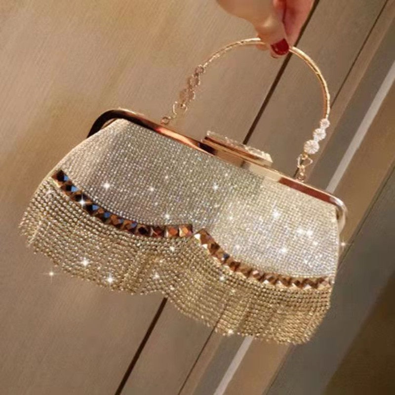 Clutches | Golden Diamond Clutch Purse For Party Or Functions | Freeup