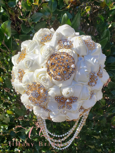 Ivory Gold Wedding Bouquet – Tiffany Bridal