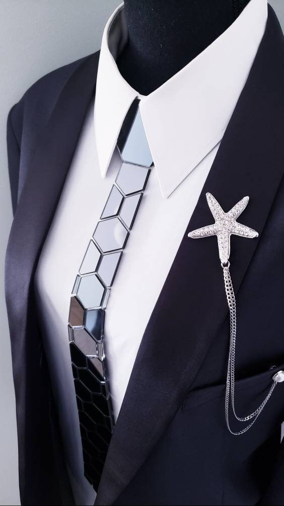 Black Mirror Acrylic Neckties | Black | Hexagon Black Mirror