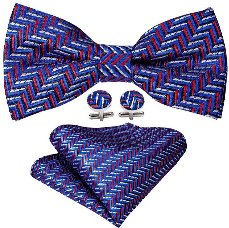 Men's Silk Bowtie and Pocket Square with Woven Cufflink Set