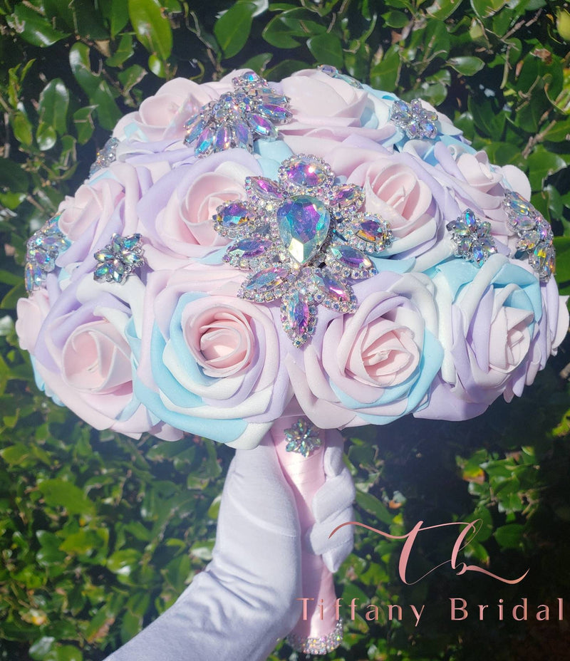 Iridescent Bouquet Blush Pink Purple Bouquet Keepsake Bride Bouquet Bridesmaid Brooch Bouquet