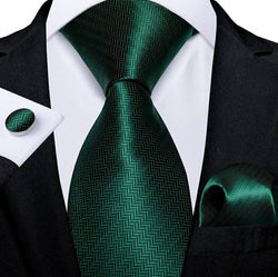 Men's Silk Necktie | Pocket Square | Woven Cufflink Set Dark Green