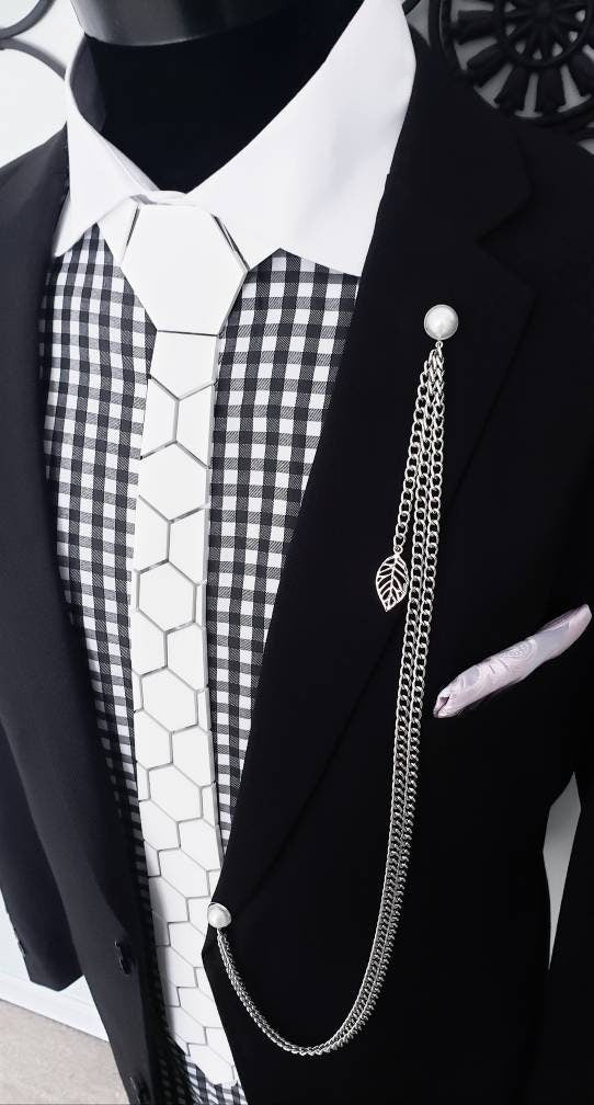 White Shiny Acrylic Neckties | Shiny White | Hexagon